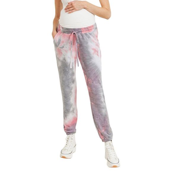 Hello Miz Maternity Purple&Gray Tie-Dye French Terry Maternity Joggers Size L - Picture 2 of 5